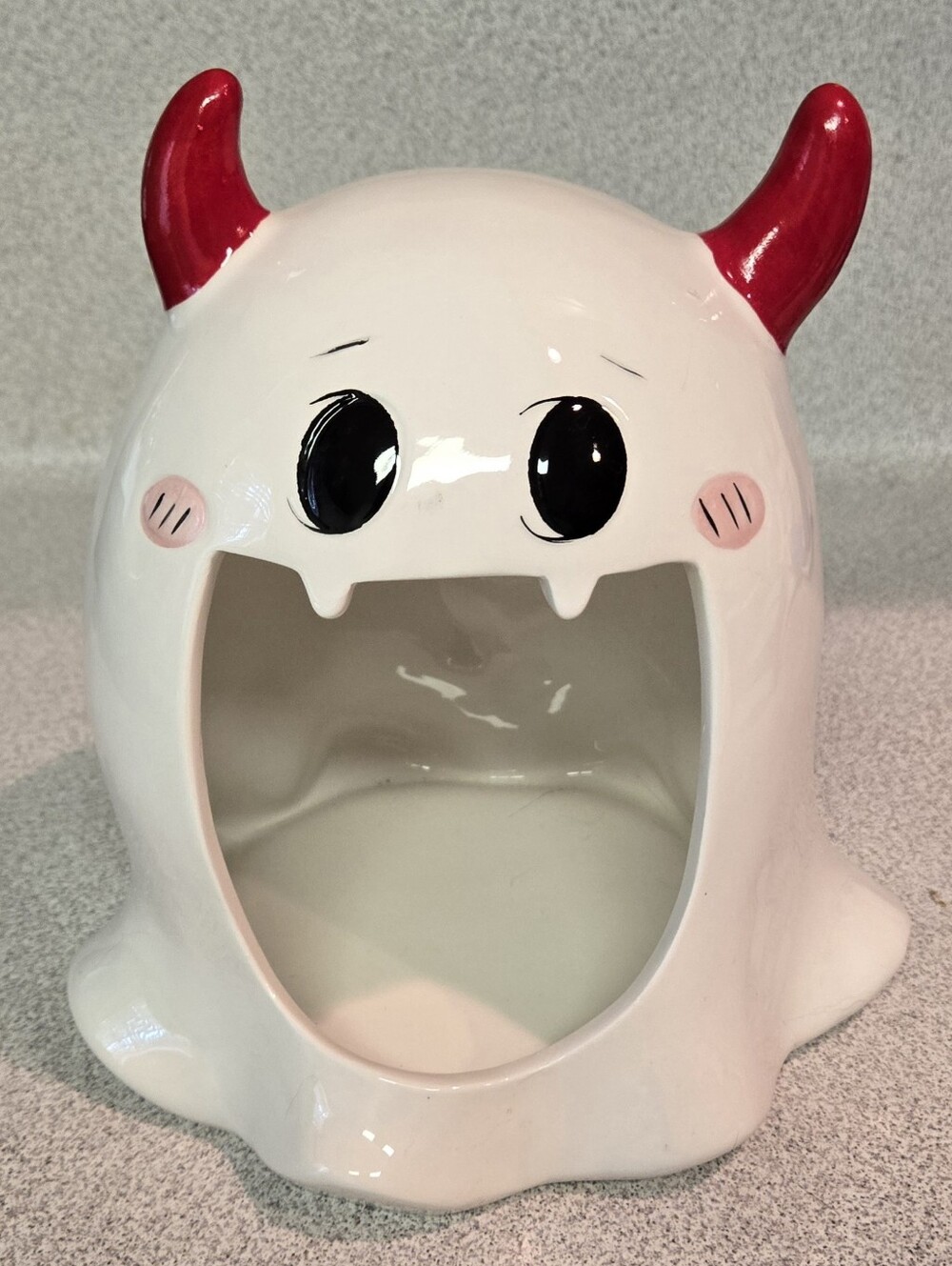 Jack O' Lantern Lane White Ceramic Ghost Devil Candy Dish Halloween